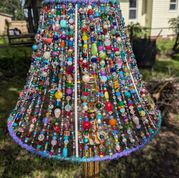 Custom ARTISAN Hand Beaded Colorful Bohemian Lampshade OOAK - Picture 4 of 17